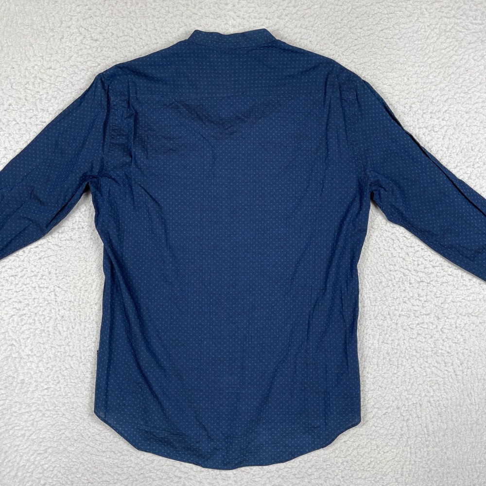 Billy Reid Shirt Mens Medium Blue Slim Fit Band Collar Microprint Made in Italy - Picture 7 of 9